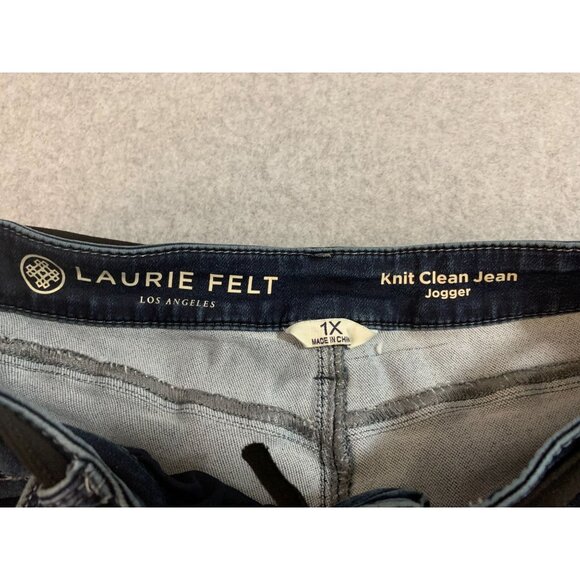 Laurie Felt Womens Size 1X Knit Clean Jean Jogger Blue Denim Belt Waist Raw Hem - Picture 7 of 8